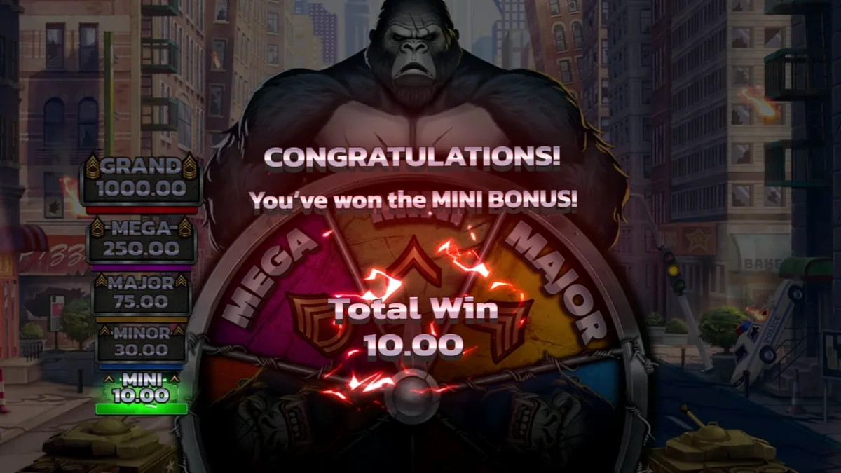 Visual utama slot Primal Rampage menampilkan King Kong di reruntuhan hutan